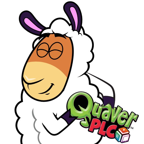 Perry the sheep hugging the QuaverPLC logo